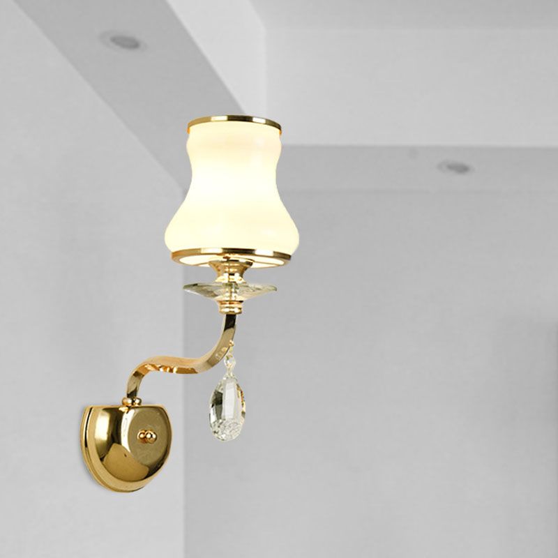 Lámpara de pared de campana de vidrio blanco vintage 1/2 cabezas de sala de estar LED LIGE LIGHTIVE con acento de cristal