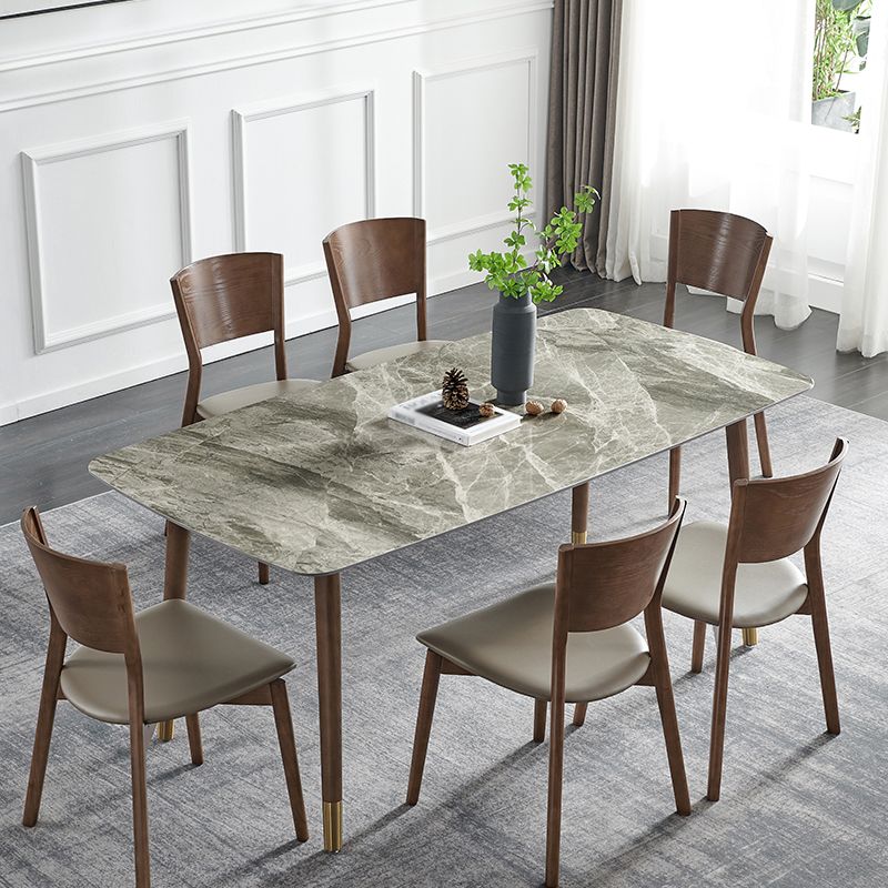 Glam Sintered Stone Standard Dining Table Gray Rectangle Shape Dining Table for Kitchen