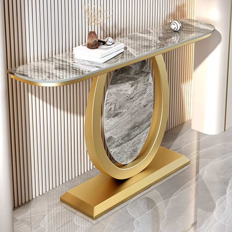 Glam Stone Accent Table Half Moon Console Sofa Table for Hall