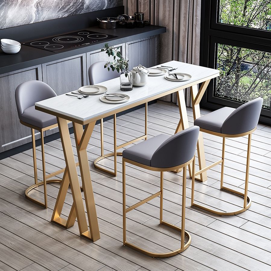 Modern Rectangle Bar Table Set 1/3/5 Pcs White Granite Bar Table Set