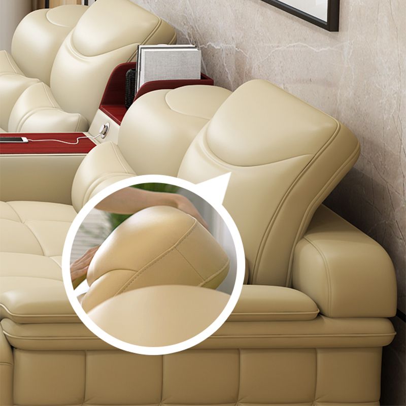 38"H Contemporary Sectional Sofa Beige Leather Tufted Sectional