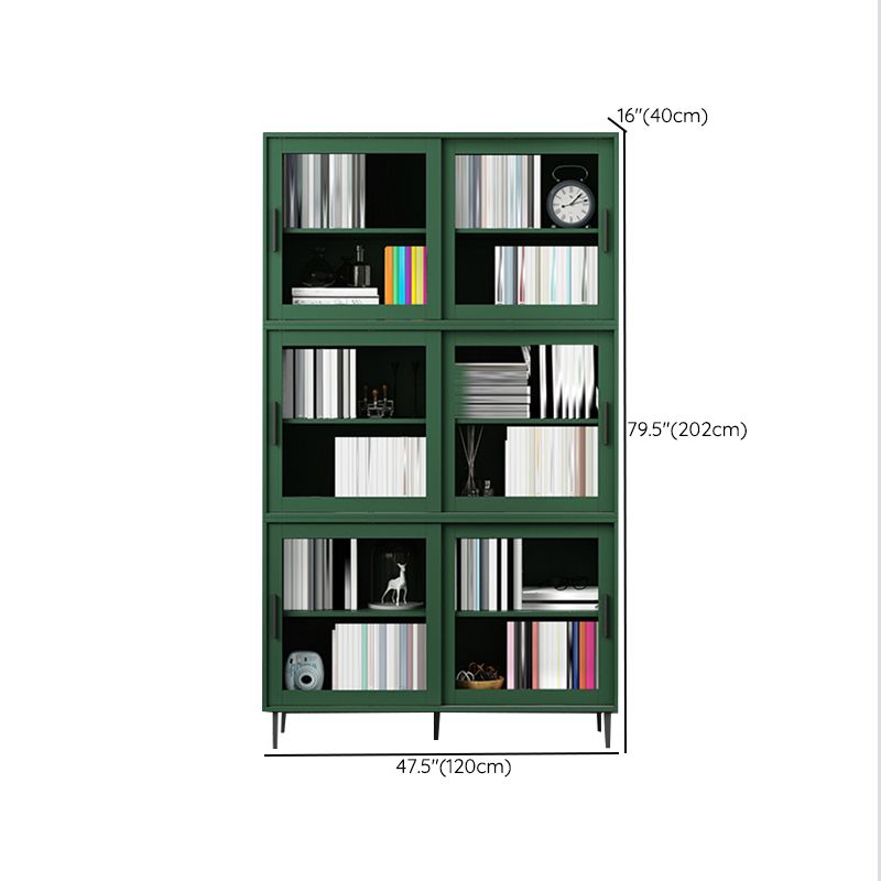 Scandinavian Standard Bookcase Engineered Wood Green Bookshelf with Cabinets