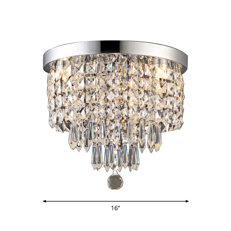 Drum Layered Flush Mount Light Crystal Glam Ceiling Light Fixture in Chrome