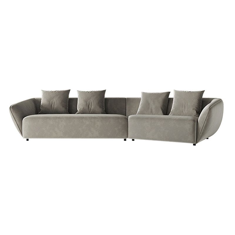 Velvet Sectional/sofa with Pillow Back and Sloped Arms for Apartment
