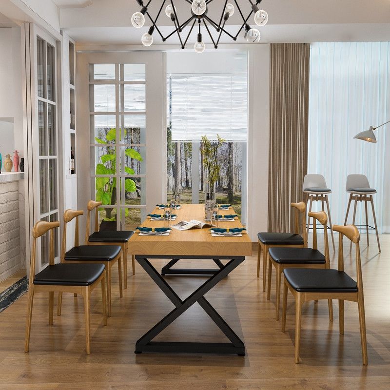 Industrial 1/2/7 Pieces Dining Set Solid Wood Natural Double Pedestal Dinette Set