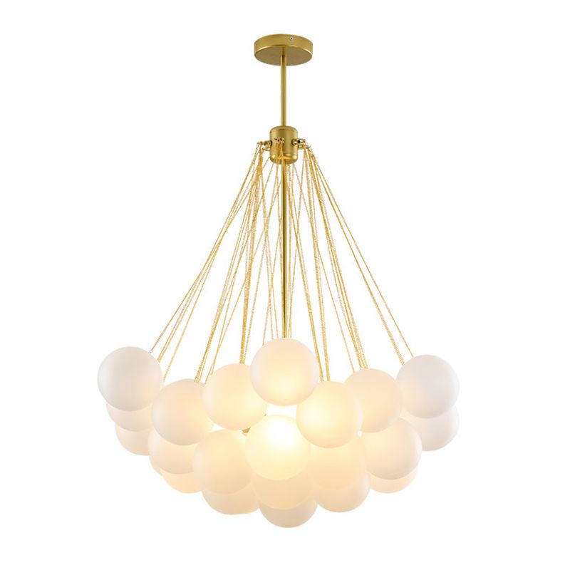 Lampada lampadina in stile moderno a 3 luci con 37 sfere di deco di vetro bianchi lampada in metallo Apparecchio di illuminazione per il soggiorno per soggiorno