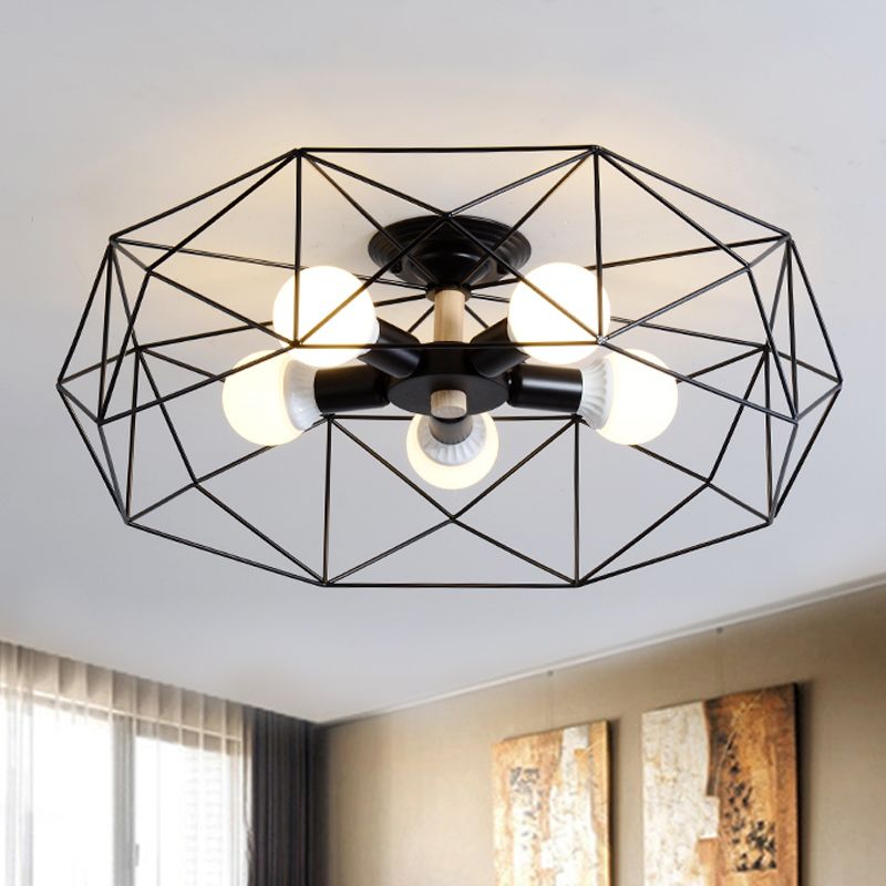 Geometrische semi-inbouw moderne metalen 3/4/5-lichts wit/zwart/goud semi-inbouwlamp met draadkooikap