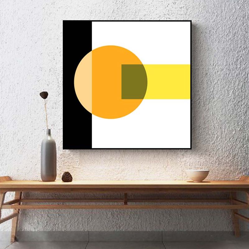 Bright Color-Blocking Geometric Canvas Textured Minimalist Living Room Wall Art Print