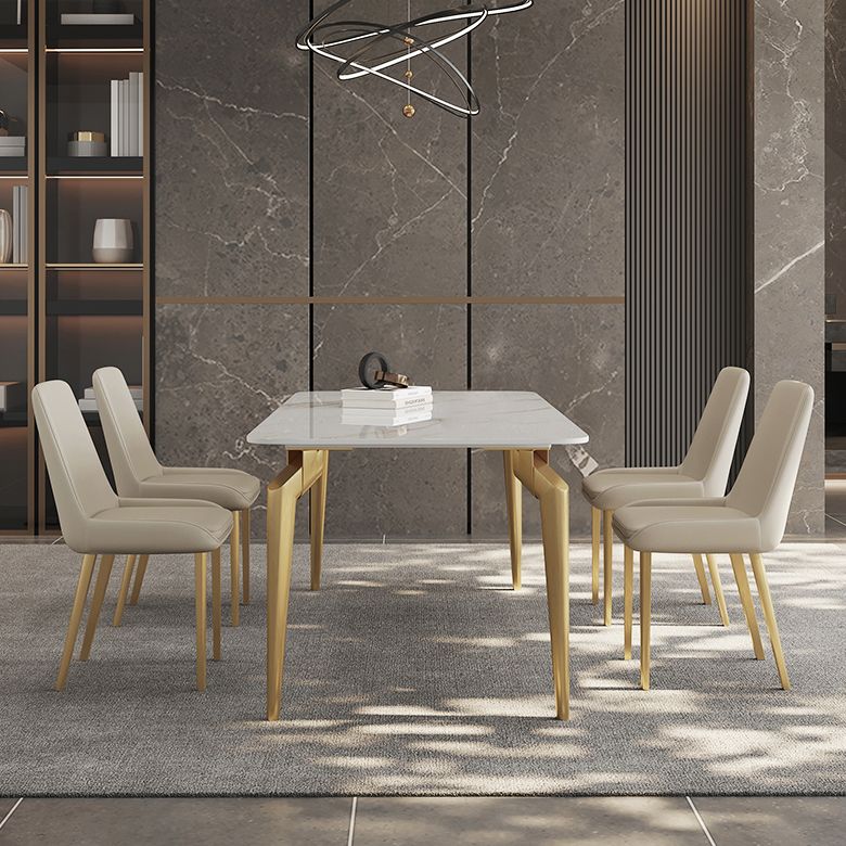 Glam Dining Table Set 1/5/7 Pcs Sintered Stone and Metal Dining Table with Armless Chairs