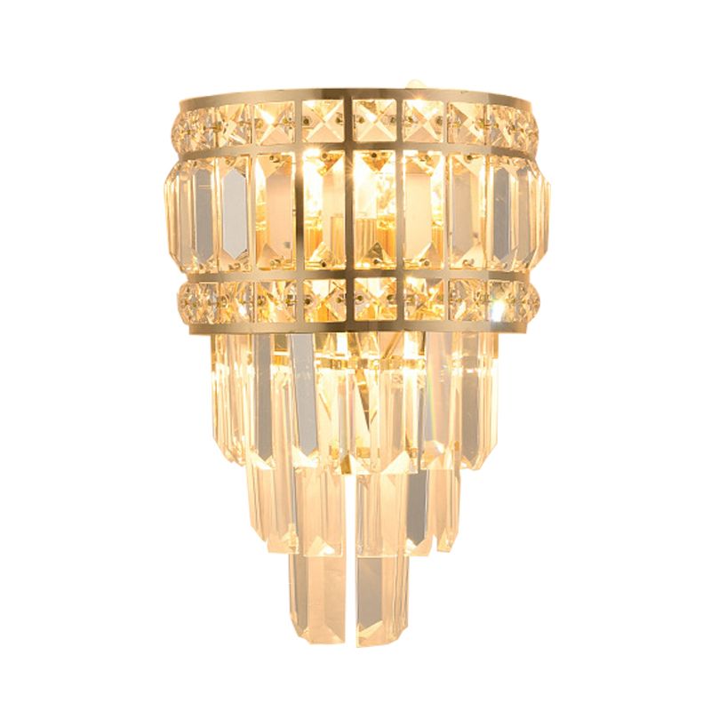 Minimalist Layered Wall Lamp 3-Light Clear K9 Crystal Wall Mounted Light Fixture in Gold