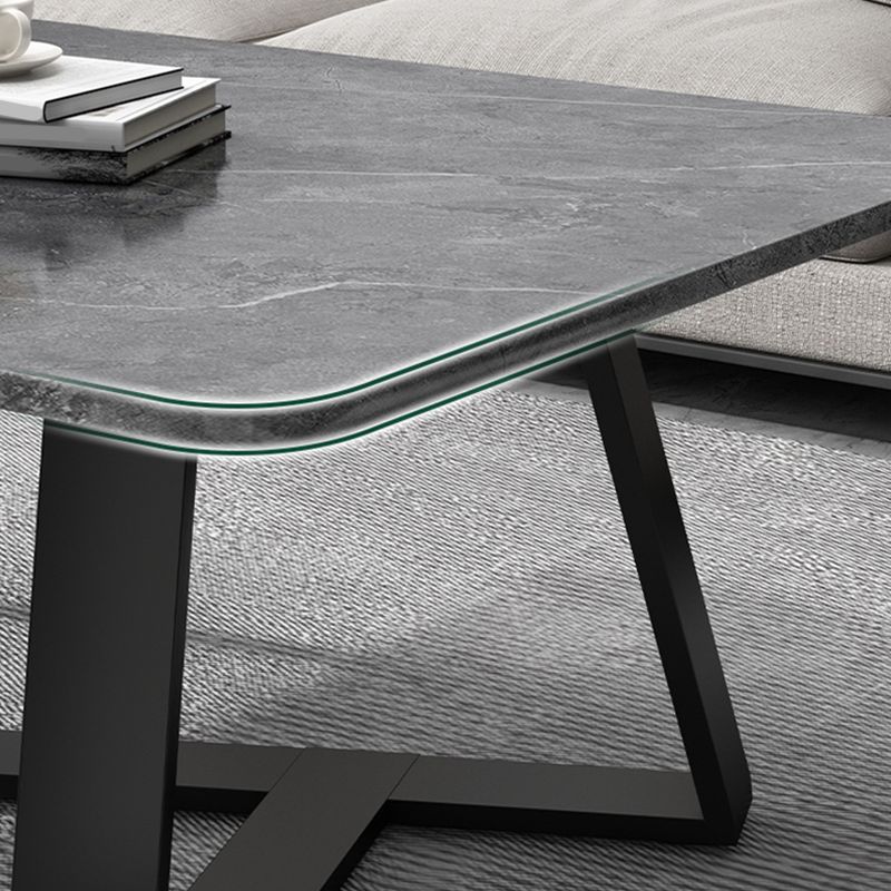Glam Style Rectangular Slate Cocktail Table with Cross Legs Base Coffee Table
