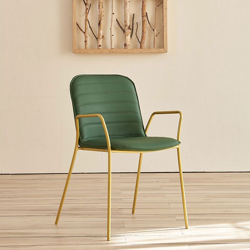 Glam Style Faux Leather Chair Arm Side Chairs with Metal Legs for Home Use