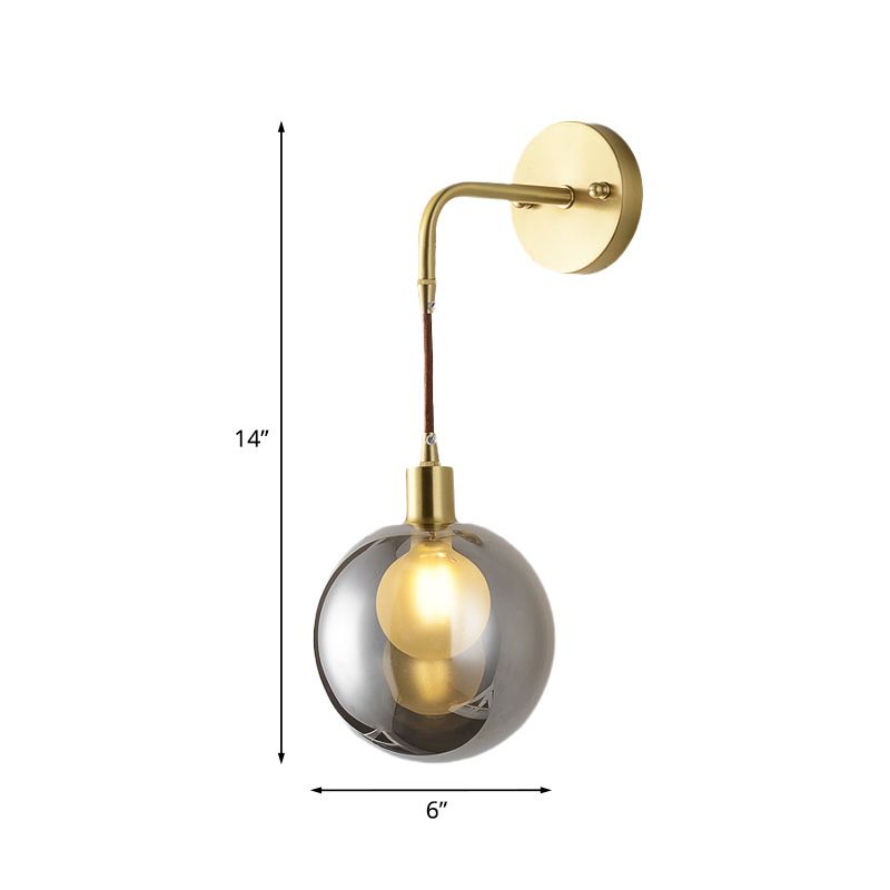 1 lampada da parete per angolo leggero lampada da parete per finitura in ottone postmoderno con sfumatura di vetro grigio fumo
