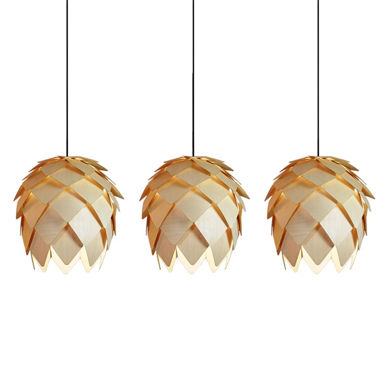 Modern Wood Ceiling Light Fixture 1-Light Pine Cones Pendant Light for Dining Room