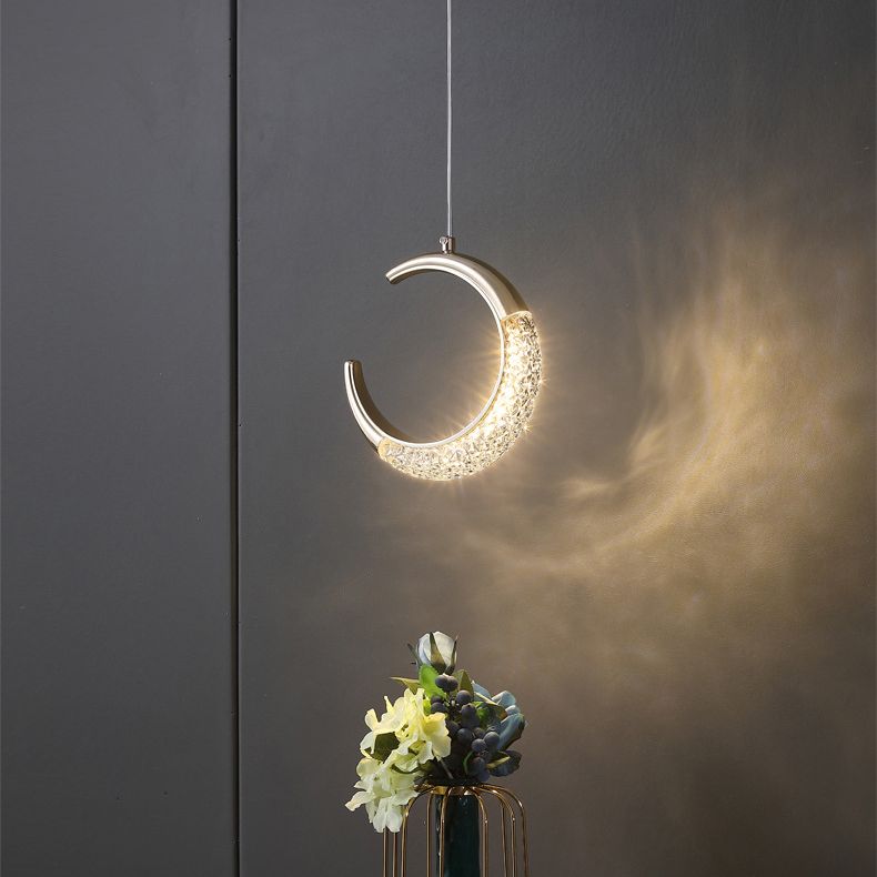 Gold Moon LED Hanging Light in Modern Luxury Style Zine-Alloy Pendant Light with Acrylic Shade