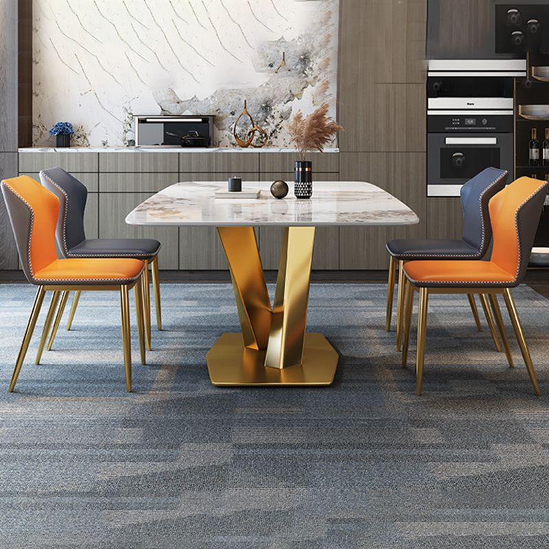 Glam Dining Set 1/2/5/7 Pcs Gold Sintered Stone Top Table with Wingback Side Chairs