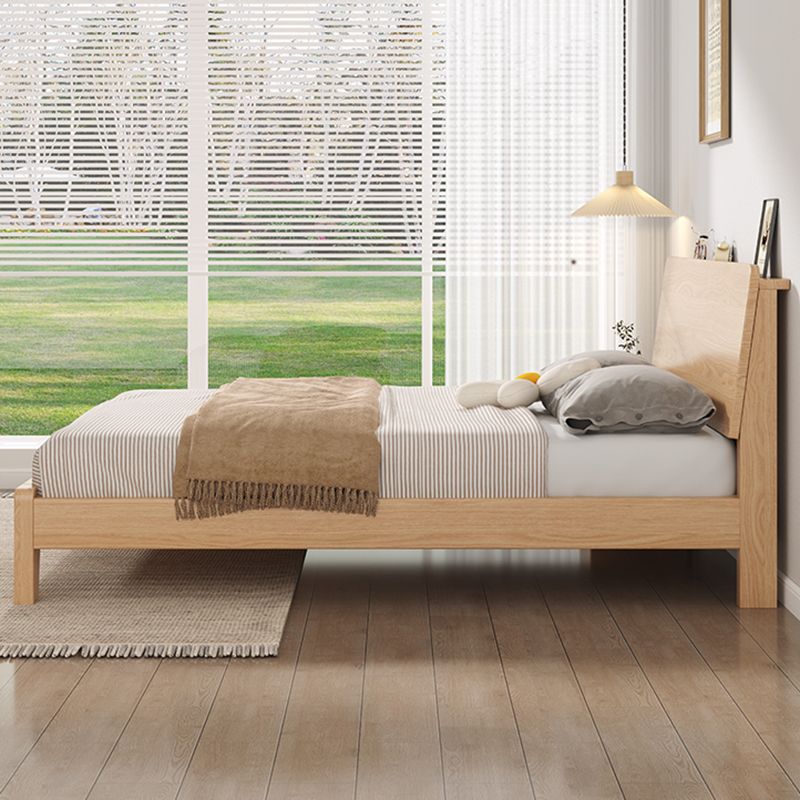 Natural Solid Wood Panel Bed with Headboard Pine Wood Standard Bed