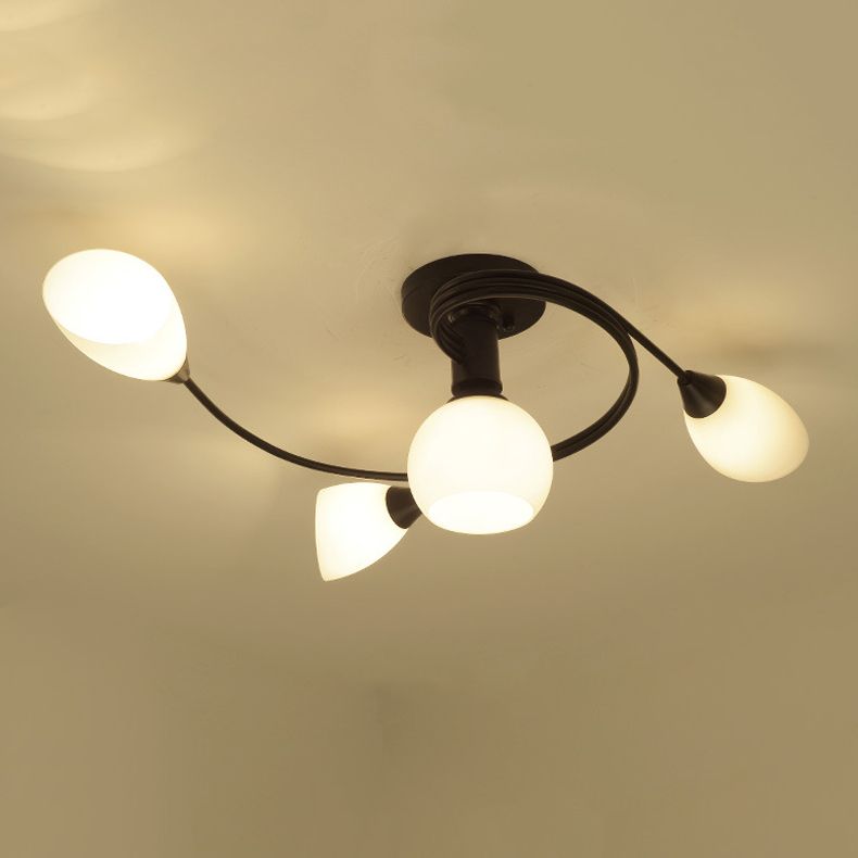 Black Semi Flush Mount Light Simple Glass Shaded Ceiling Mounted Light