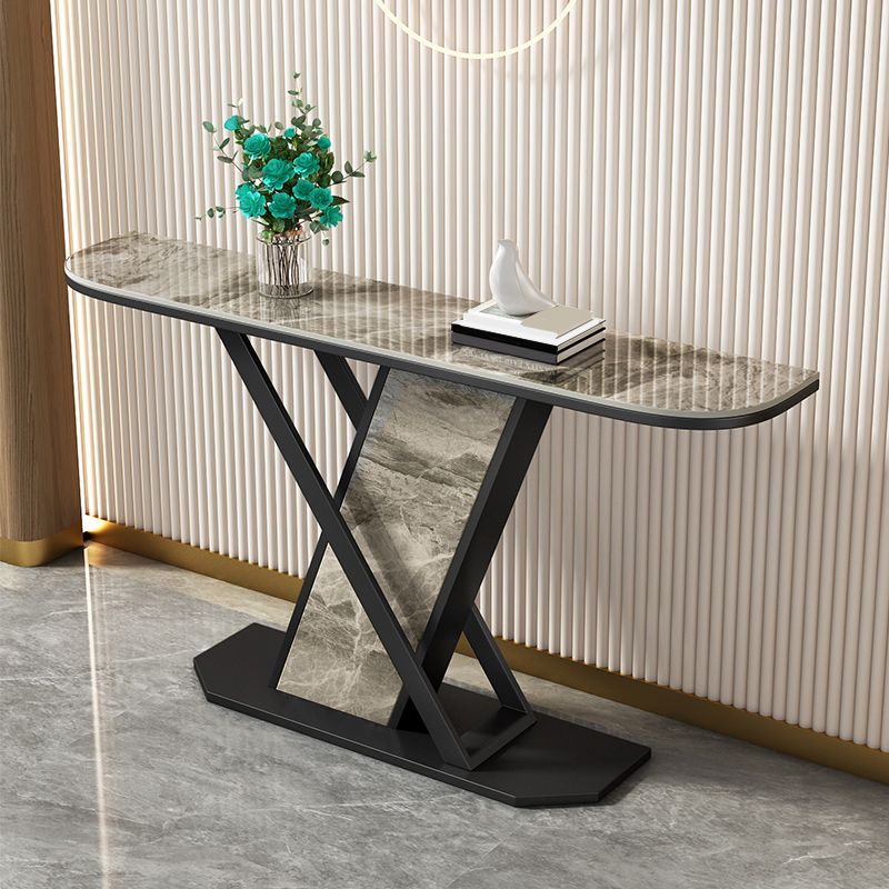 Glam Style Half Moon Console Table with Pedestal Base for Hall Accent Table