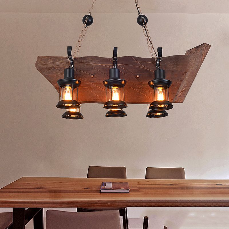 6-Lights Industrial Styl Island Pendants Wood Pendant Lights for Restaurant
