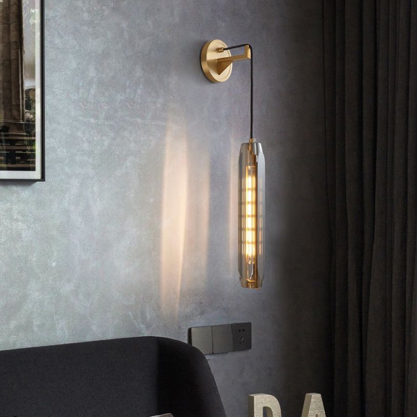 Modern Luxury Single Hanging Wall Lamp Copper Cylindroid Wall Light with Crystal Shade