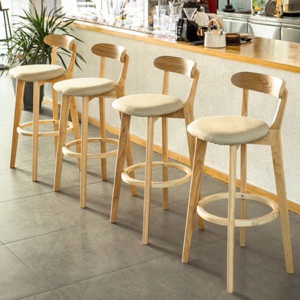 Modern Rubberwood Footrest Stool Milk Tea Shop Upholstered Bar Stools