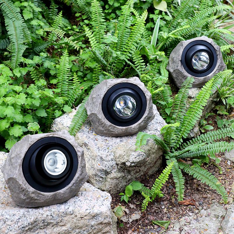 Resin Stone LED Lawn Spotlight Artistic Grey Solar Ground Light for Pathway, 1 Piece