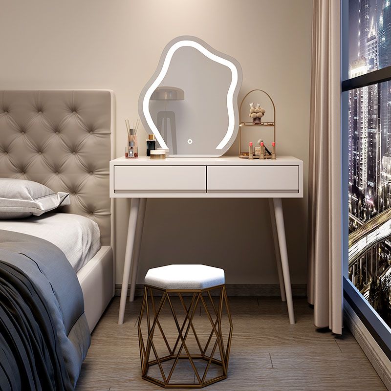 Modern Lighted Mirror Dressing Table Bedroom Makeup Table with Stool Set