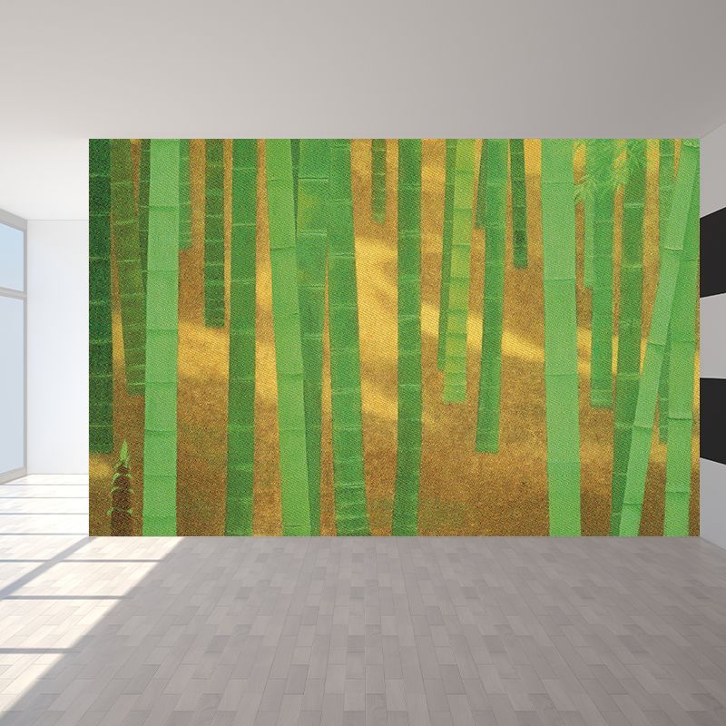 Dense Bamboo Grove Mural Wallpaper for Dining Room, Green, Custom Size Available