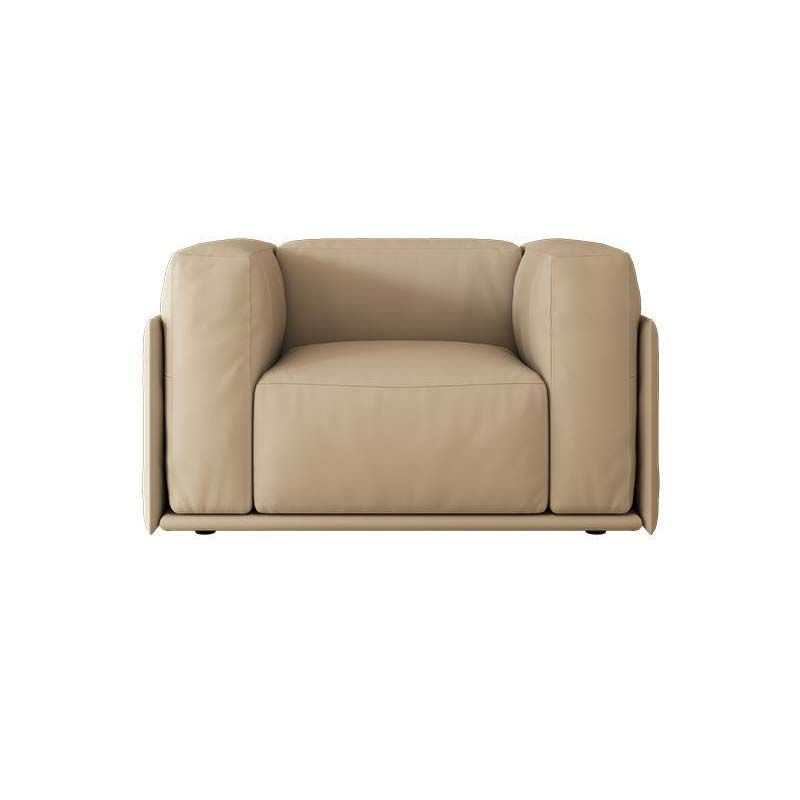 Tuxedo Arm Sofa Contemporary Faux Leather Cushions Settee in Light Brone