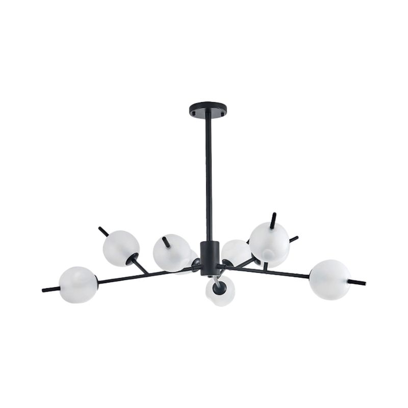 Frosted Glass Ball Ceiling Chandelier 9 Lights Pendant Lamp in Black/Gold