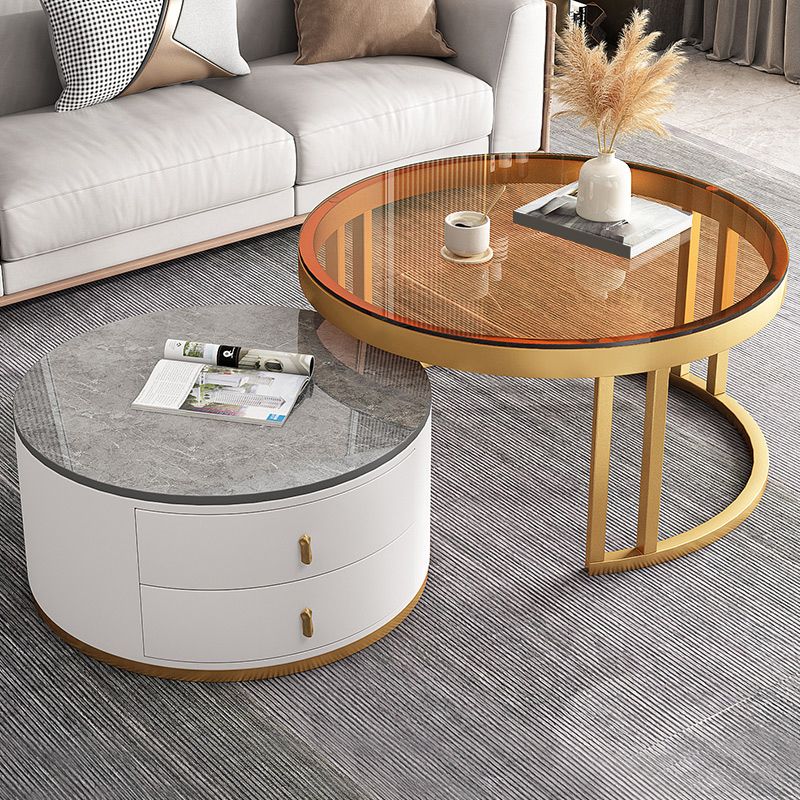 Slate Coffee Table Round 2 Nesting Coffee Table Set with 2 Drawers