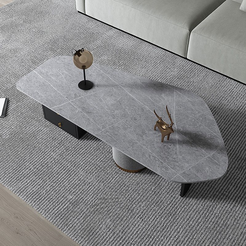 15.7"H Irregular Slate Metal Frame Coffee Table with Drawer for Living Room