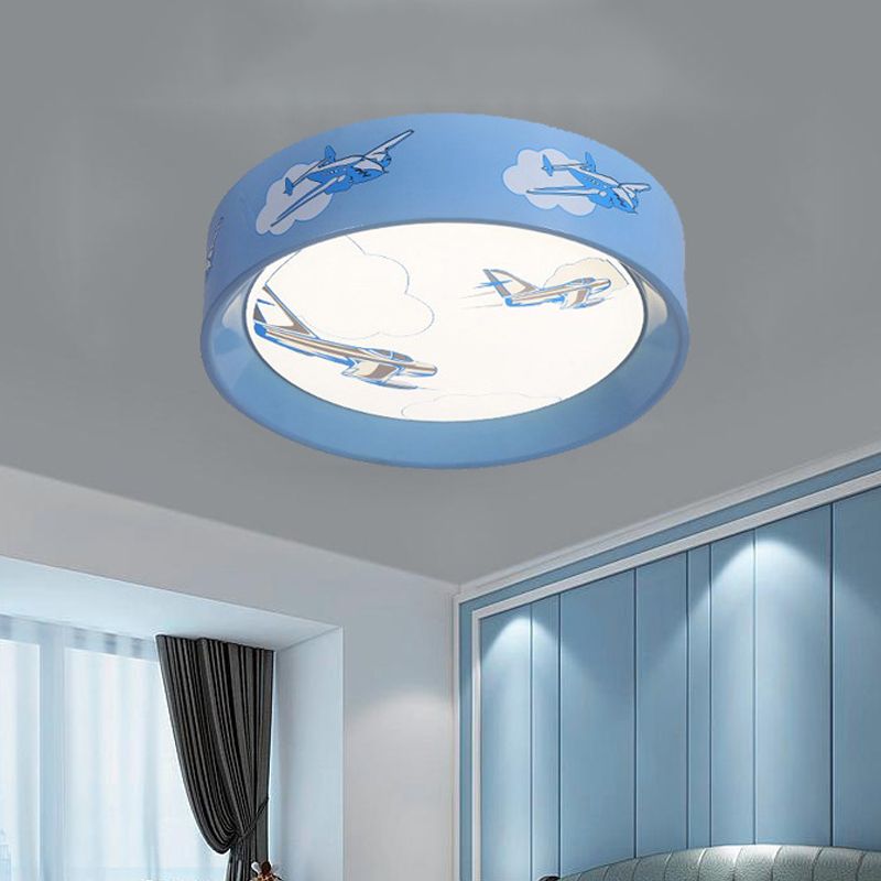 Fighter Plane Pattern Circle Flush Light Cartoon Acrylic Blue LED Flush Mount Ceiling Lamp for Boy's Room