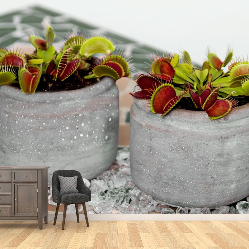 Contemporary Venus Flytrap Mural Environment Friendly Wallpaper for Living Room