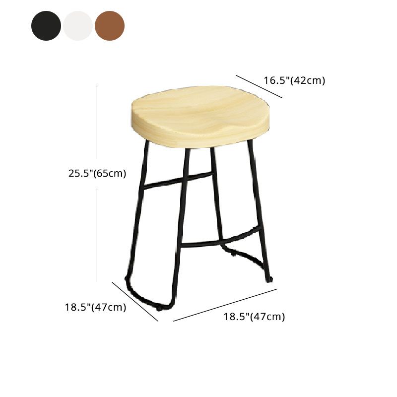 Modern Armless Backless Counter Stool Iron Kitchen Bar Stool with Wooden Seat and Pedal