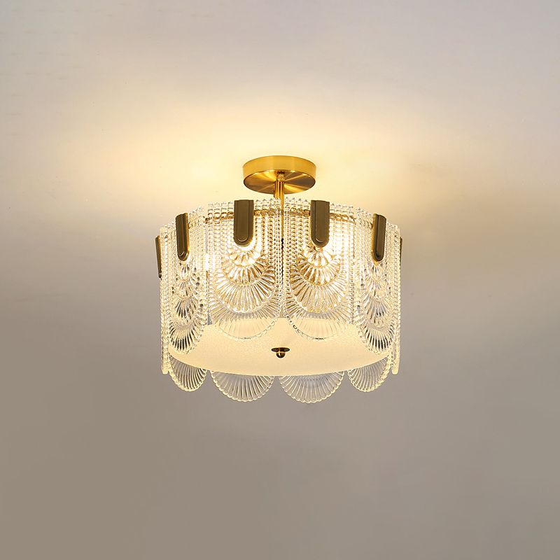Modern Semi Flush Mount Light Glass Light Fixture in Brass for Living Room