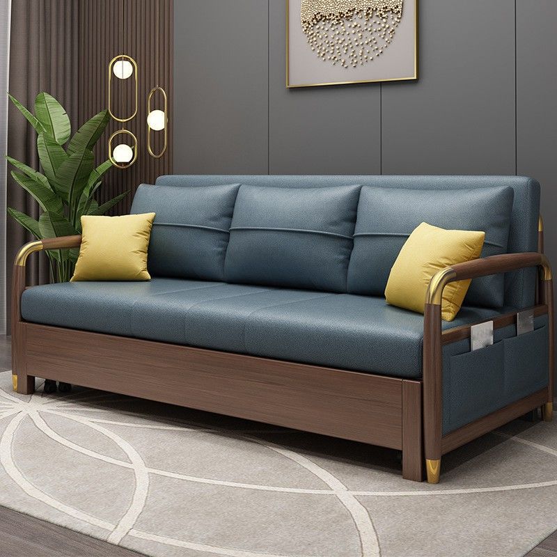 23.6"H Faux Leather Square Arm Convertible Sleeper Sofa for Living Room