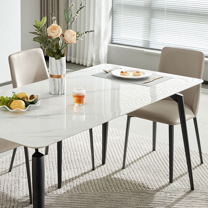 Rectangle Modern Dining Table White Stone Top Indoor Dinette Table