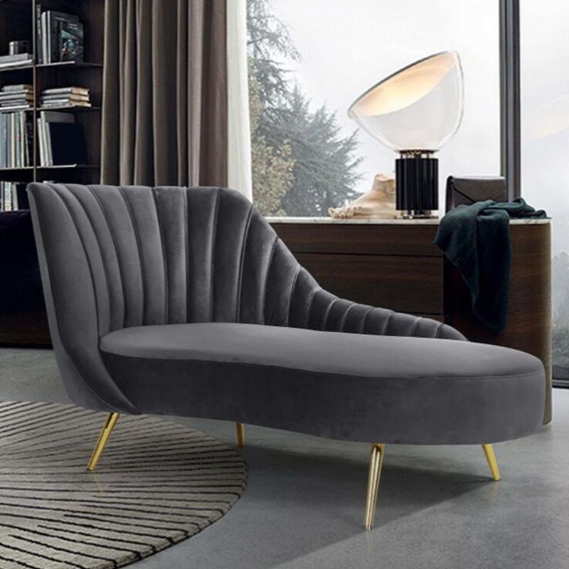 Living Room Recessed Arms Chaise Modern Style Velvet Chaise with Upholster