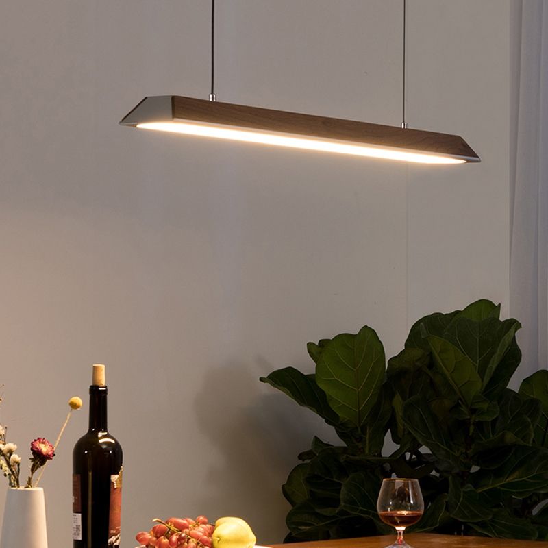 Modern 1-Light Island Light Linear Wood Island Chandelier Lights for Office