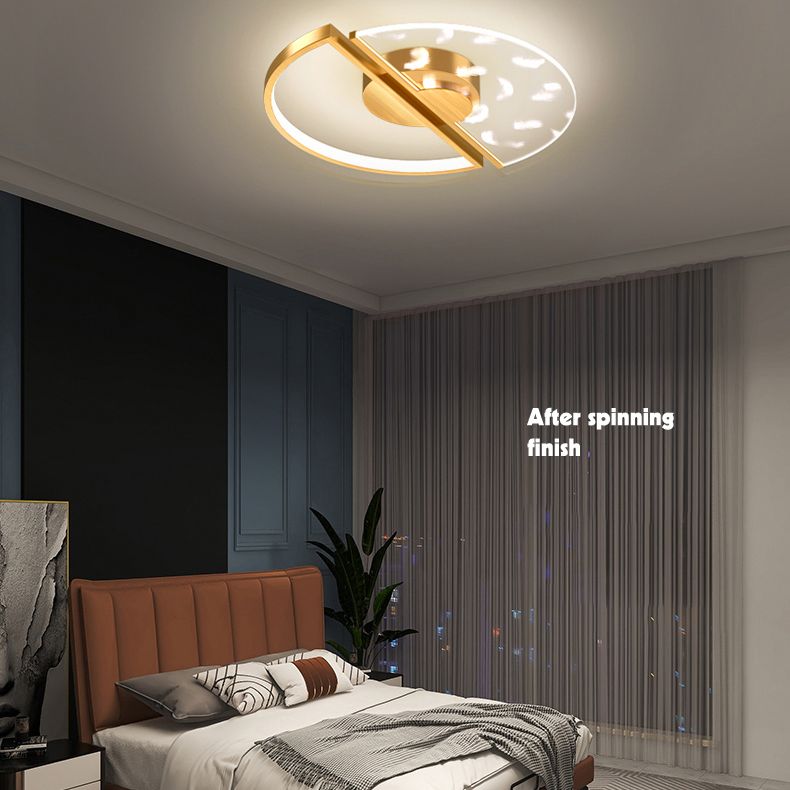 Gold Feather LED Flush Mount in Modern Creative Style Iron Circular Ceiling Light with Acrylic Shade