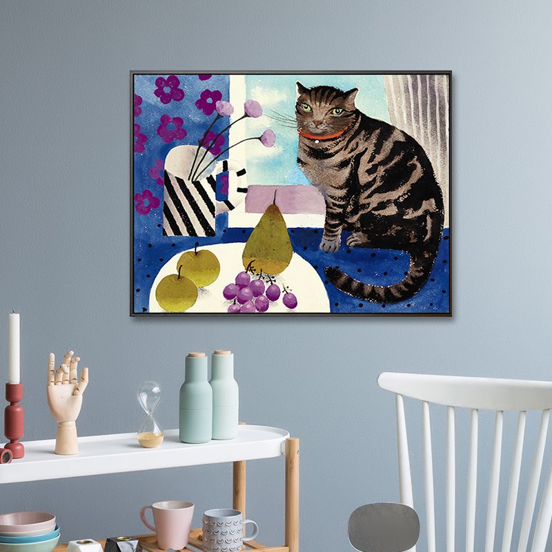 Childrens Art Kids Wall Art Cat and Fruit Painting Canvas Print for Bedroom