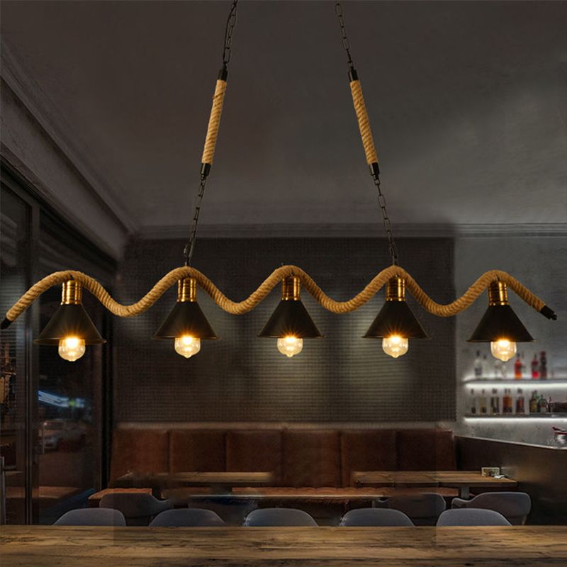 Lámpara de lámpara de lámpara colgante de cuerda espiral con tono de cono en negro