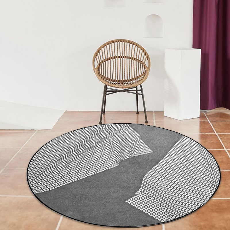 Grey Sitting Room Rug Modernist Checked Pattern Rug Chenille Washable Pet Friendly Area Carpet