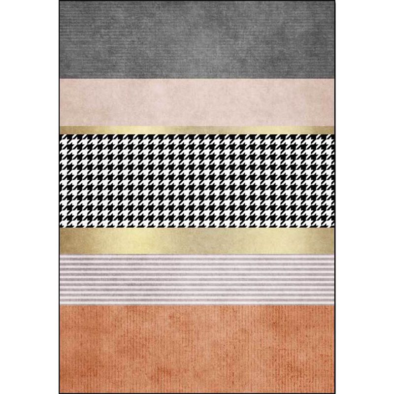 Contemporary Houndstooth Pattern Rug with Stripe Multicolor Polyester Rug Machine Washable Non-Slip Area Rug for Bedroom