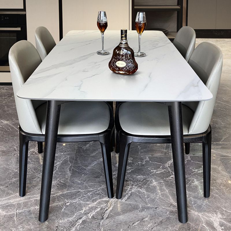 Industrial Sintered Stone Dining Table Rectangle Table with Wooden 4 Legs