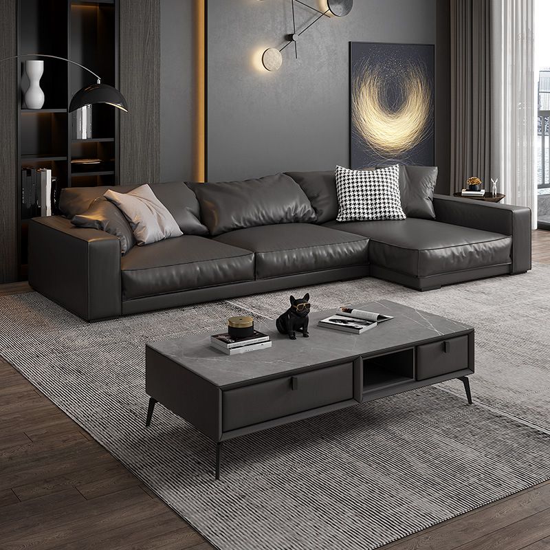 Modern Right Hand Facing Sofa & Chaise with Square Arm for Living Room