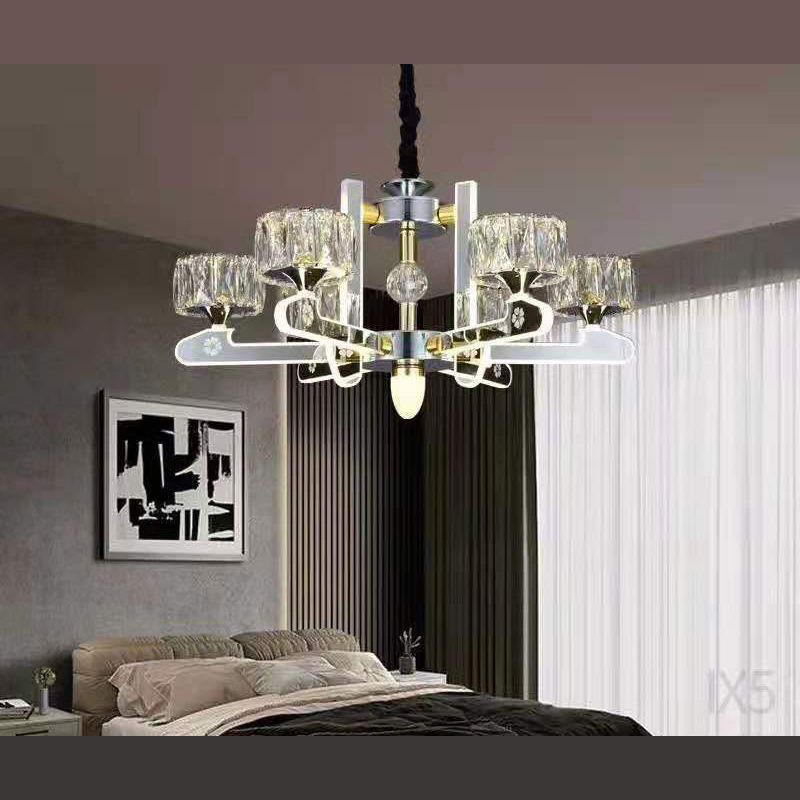 Drum LED Chandelier Lighting Contemporary Crystal Living Room Hanging Light in Chrome