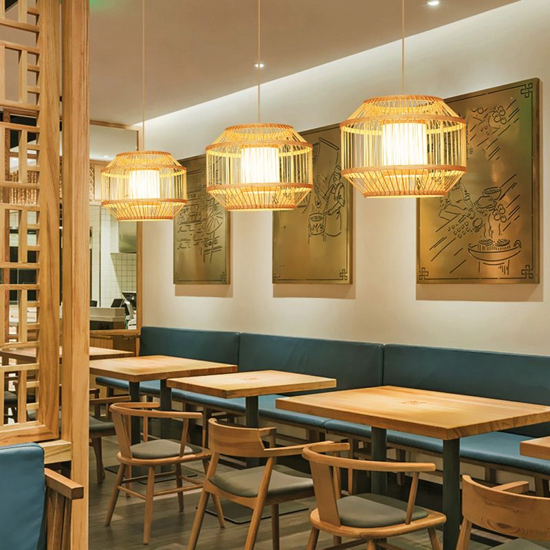 Modern Hanging Light Household Geometric Bamboo Pendent Light for Living Room